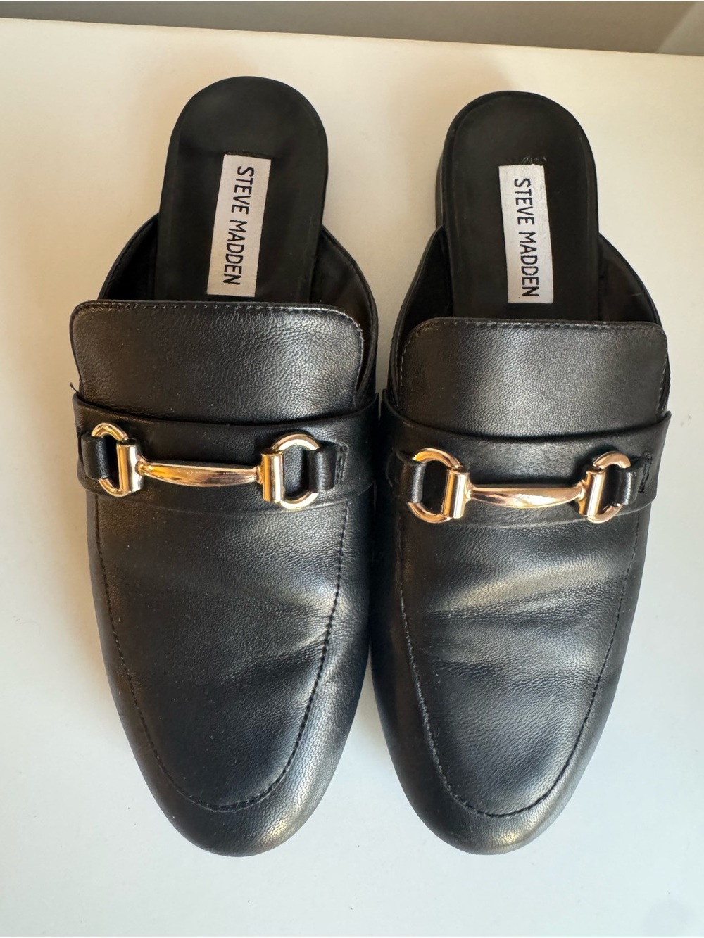 Steve Madden Kandi Black Leather Upper Horsebit Mule Loafers | Size 7.5